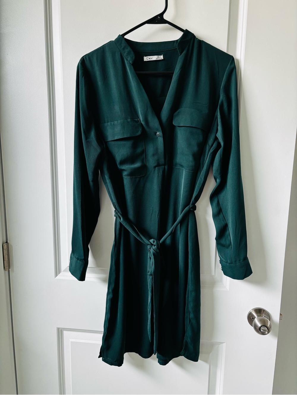 Women's Green Shirt Dress with Waist Tie